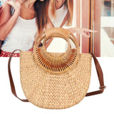 Women Rattan Bag Retro Fashion Small Semicircle Handwoven Straw Shoulder Bag Clutch Bag for Beach Travel