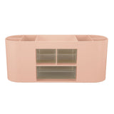 Pen Holder with Transparent Drawers Large Capacity Multiple Compartment Plastic Pencil Storage Organizer for Office Desk Pink