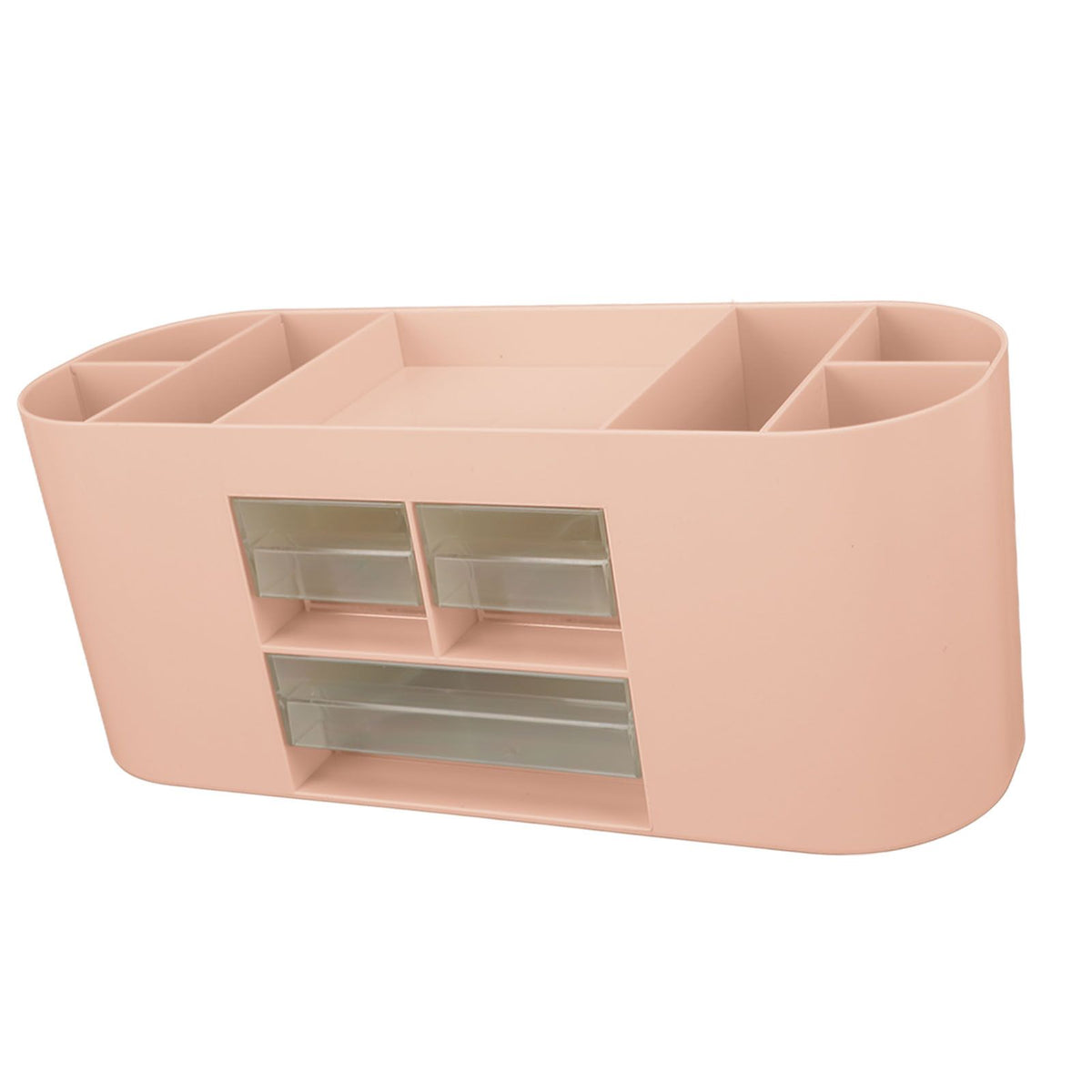 Pen Holder with Transparent Drawers Large Capacity Multiple Compartment Plastic Pencil Storage Organizer for Office Desk Pink