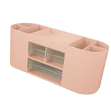 Pen Holder with Transparent Drawers Large Capacity Multiple Compartment Plastic Pencil Storage Organizer for Office Desk Pink