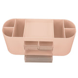 Pen Holder with Transparent Drawers Large Capacity Multiple Compartment Plastic Pencil Storage Organizer for Office Desk Pink - Close-Up Angle