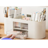 Pen Holder with Transparent Drawers Large Capacity Multiple Compartment Plastic Pencil Storage Organizer for Office Desk White