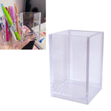 Acrylic Pencil Pen Holder Cup Transparent Clear Makeup Brush Storage Box Desktop Stationery Organizer for Office School Home