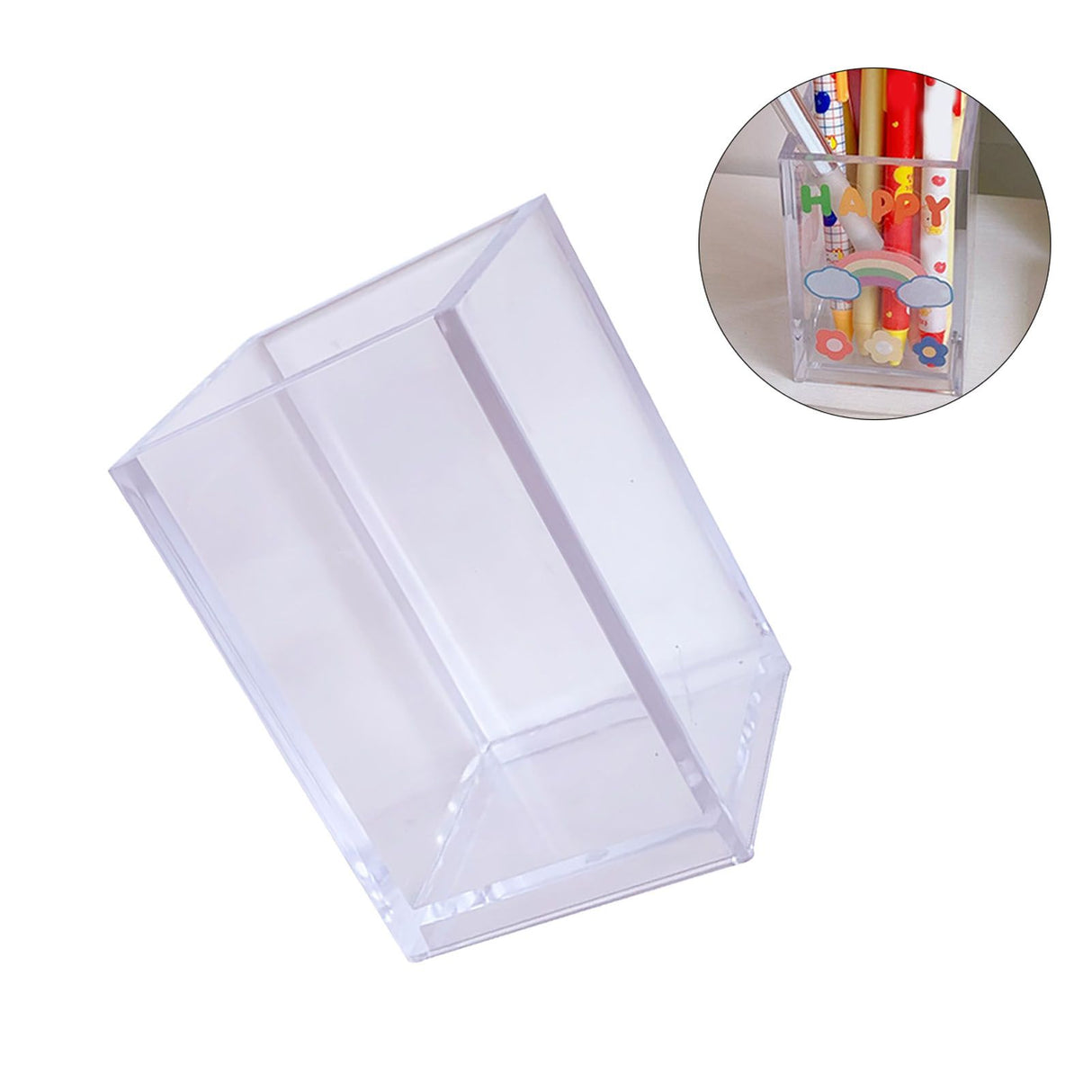 Acrylic Pencil Pen Holder Cup Transparent Clear Makeup Brush Storage Box Desktop Stationery Organizer for Office School Home