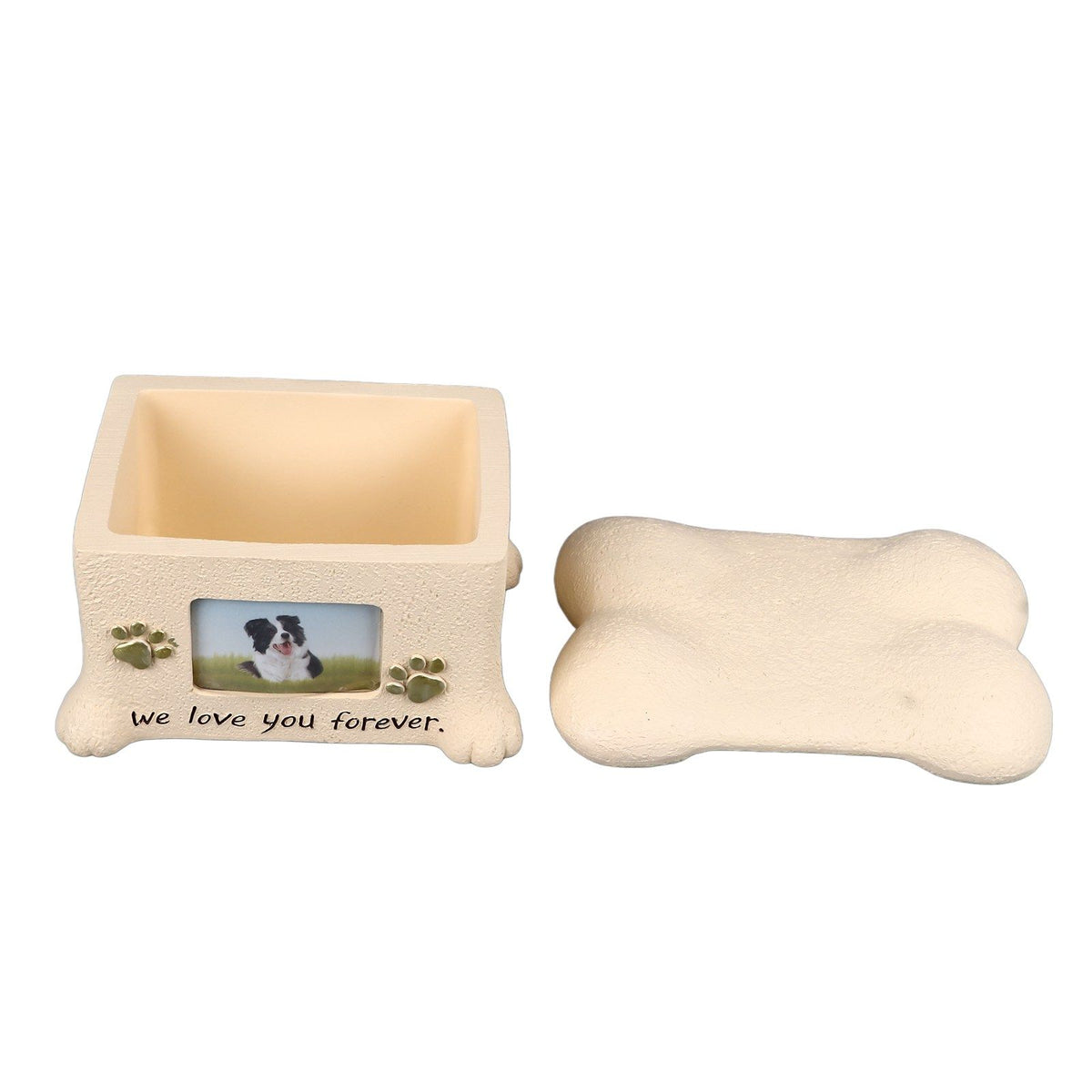 Pet Memorial Urns for Dog Ashes Pet Urns Box Dog Ashes Keepsake Box Dog Urn With 2 Paws Photo Display Bone Shaped Lid