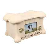 Pet Memorial Urns for Dog Ashes Pet Urns Box Dog Ashes Keepsake Box Dog Urn With 2 Paws Photo Display Bone Shaped Lid - Low Angle