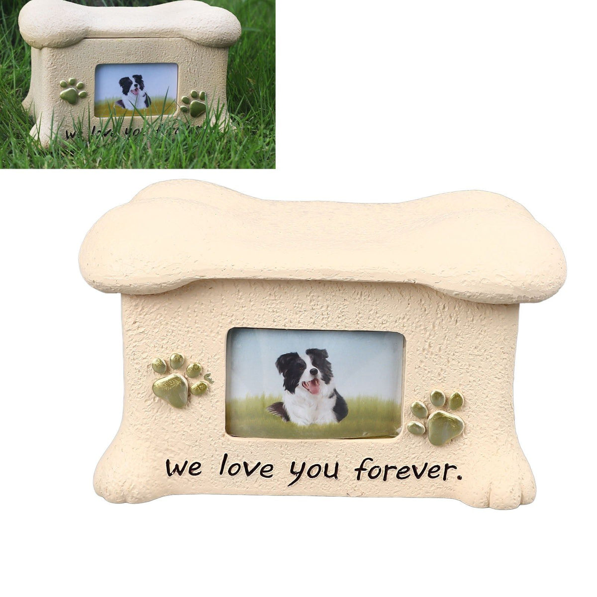 Pet Memorial Urns for Dog Ashes Pet Urns Box Dog Ashes Keepsake Box Dog Urn With 2 Paws Photo Display Bone Shaped Lid