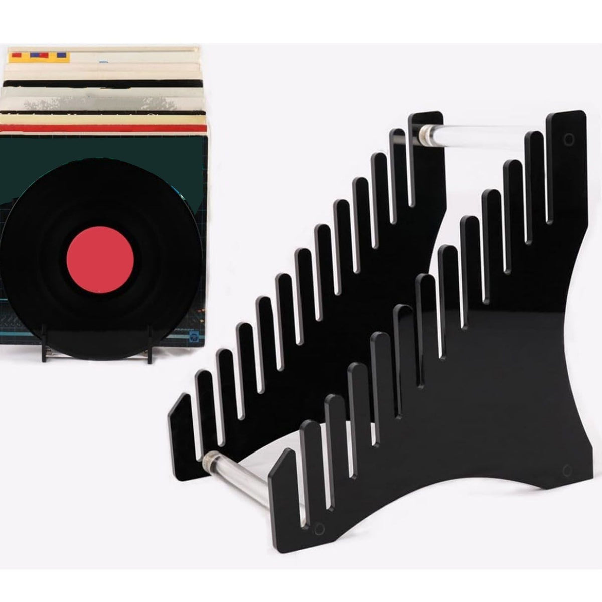 Record Storage Holder 12 Slots Acrylic Vinyl Record Organizer Easy Assembly Access Record Stand for Music Collection Album Black