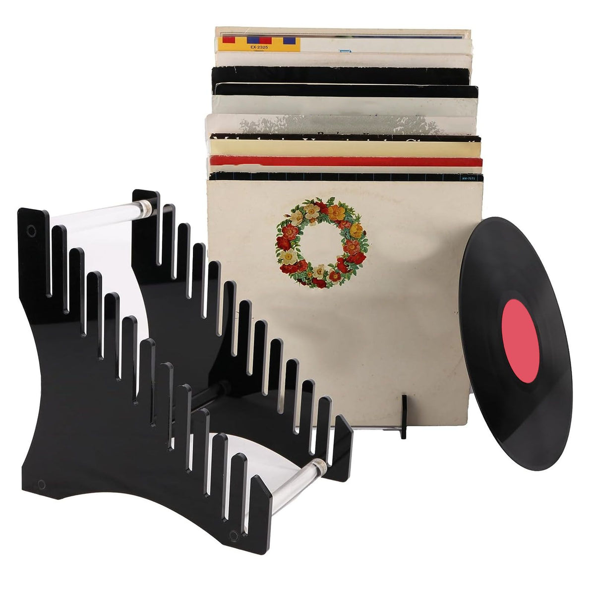 Record Storage Holder 12 Slots Acrylic Vinyl Record Organizer Easy Assembly Access Record Stand for Music Collection Album Black