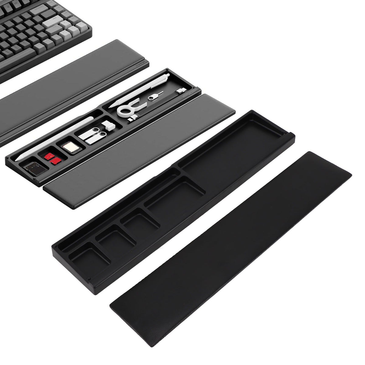 Keyboard Wrist Rest Pad Ergonomic Soft Prevent Slip Keyboard Wrist Support with Partition Storage Case for Office Black