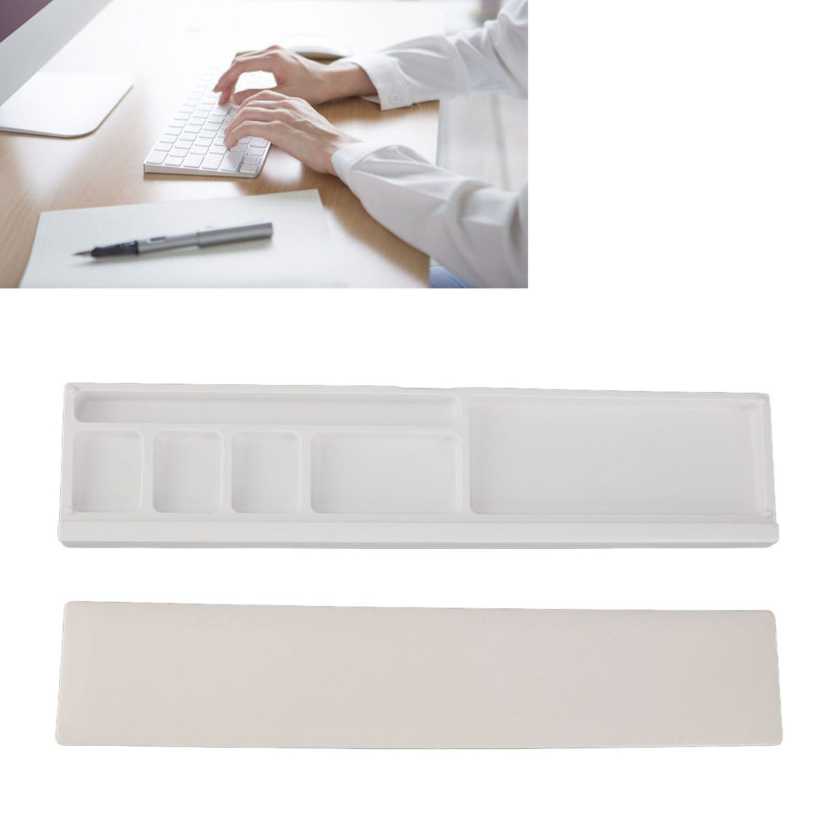 Keyboard Wrist Rest Pad Ergonomic Soft Prevent Slip Keyboard Wrist Support with Partition Storage Case for Office White