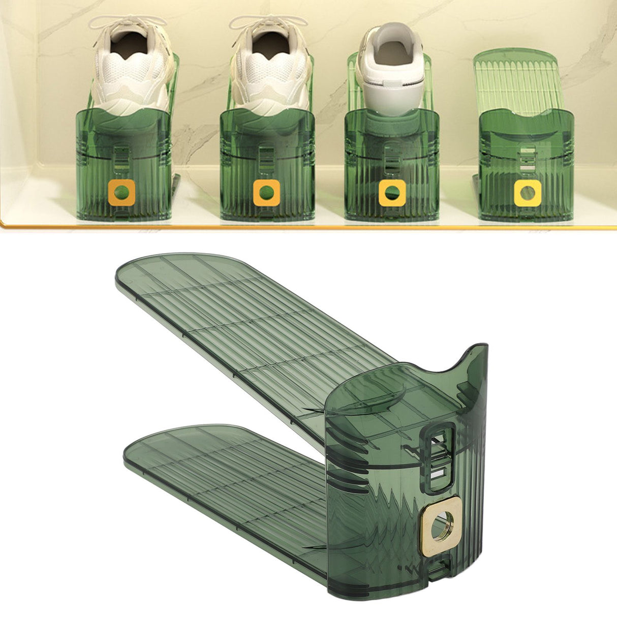 Shoe Slots Organizer Double Layer Shoe Rack Adjustable Saving Space Shoe Stack for Closet Cabinet Green