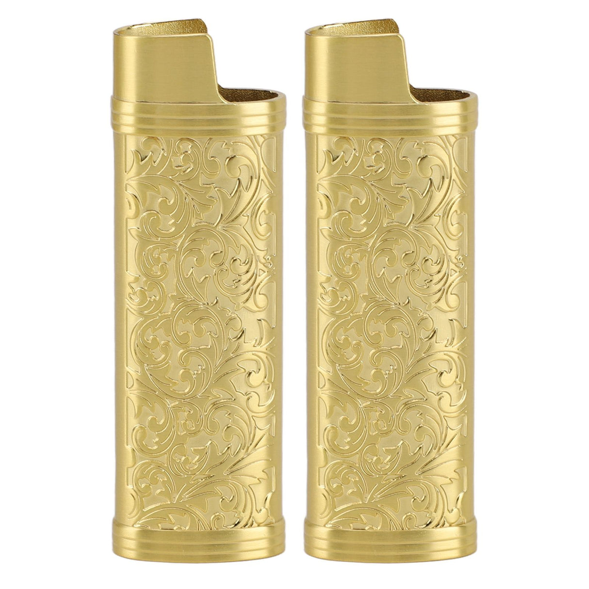 2PCS Lighter Case Cover Vintage Style Floral Stamped Zinc Alloy Shell for Lighter Protection Gold