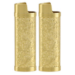 2PCS Lighter Case Cover Vintage Style Floral Stamped Zinc Alloy Shell for Lighter Protection Gold