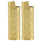 2PCS Lighter Case Cover Vintage Style Floral Stamped Zinc Alloy Shell for Lighter Protection Gold
