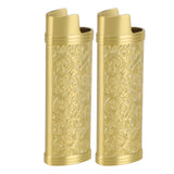 2PCS Lighter Case Cover Vintage Style Floral Stamped Zinc Alloy Shell for Lighter Protection Gold