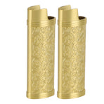 2PCS Lighter Case Cover Vintage Style Floral Stamped Zinc Alloy Shell for Lighter Protection Gold
