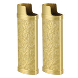 2PCS Lighter Case Cover Vintage Style Floral Stamped Zinc Alloy Shell for Lighter Protection Gold - Side View