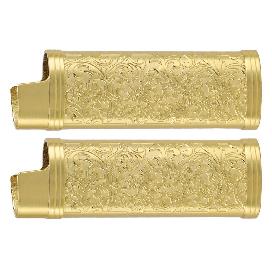 2PCS Lighter Case Cover Vintage Style Floral Stamped Zinc Alloy Shell for Lighter Protection Gold