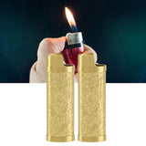 2PCS Lighter Case Cover Vintage Style Floral Stamped Zinc Alloy Shell for Lighter Protection Gold