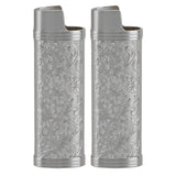 2PCS Lighter Case Cover Vintage Style Floral Stamped Zinc Alloy Shell for Lighter Protection Gray