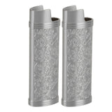 2PCS Lighter Case Cover Vintage Style Floral Stamped Zinc Alloy Shell for Lighter Protection Gray