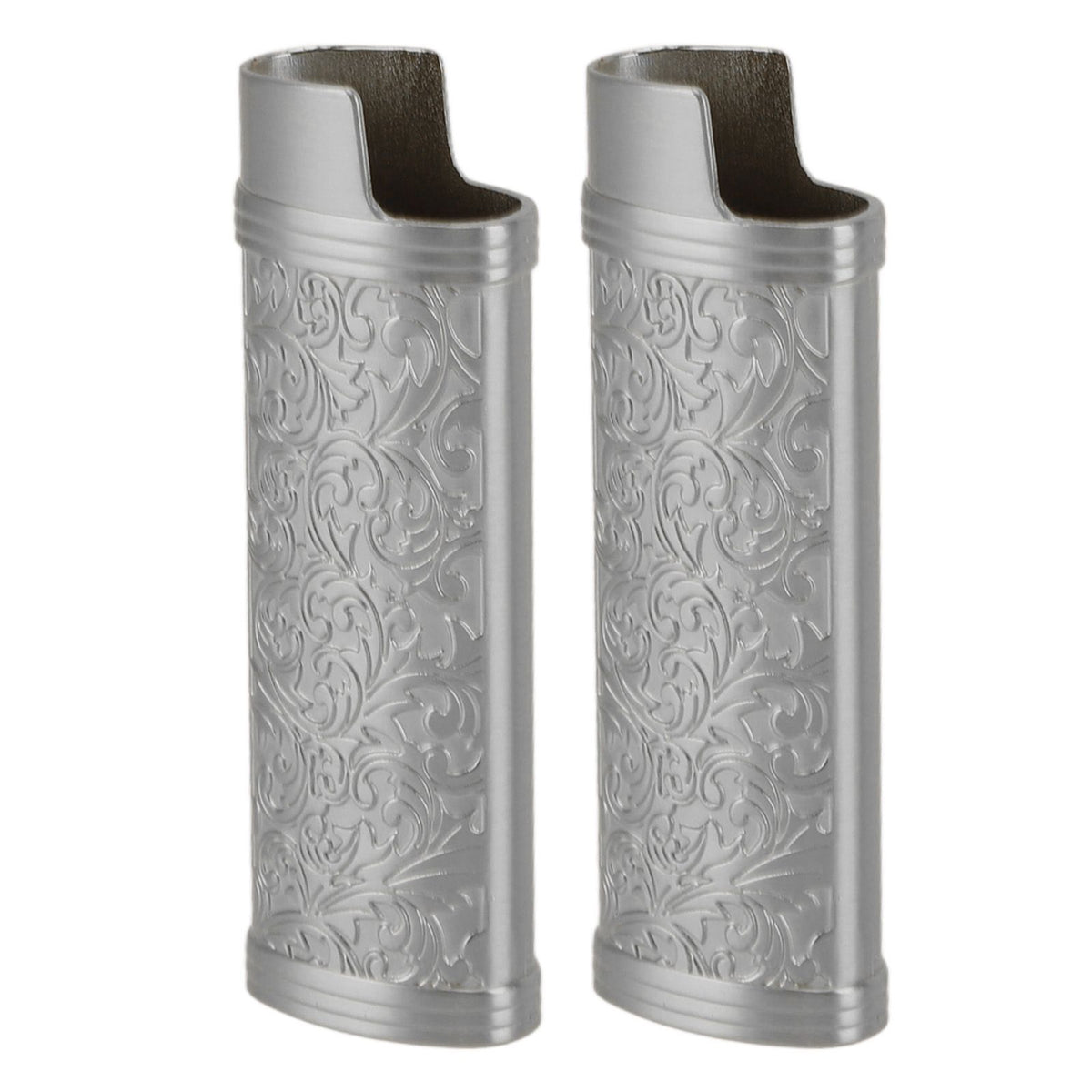 2PCS Lighter Case Cover Vintage Style Floral Stamped Zinc Alloy Shell for Lighter Protection Gray
