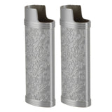 2PCS Lighter Case Cover Vintage Style Floral Stamped Zinc Alloy Shell for Lighter Protection Gray - Side View