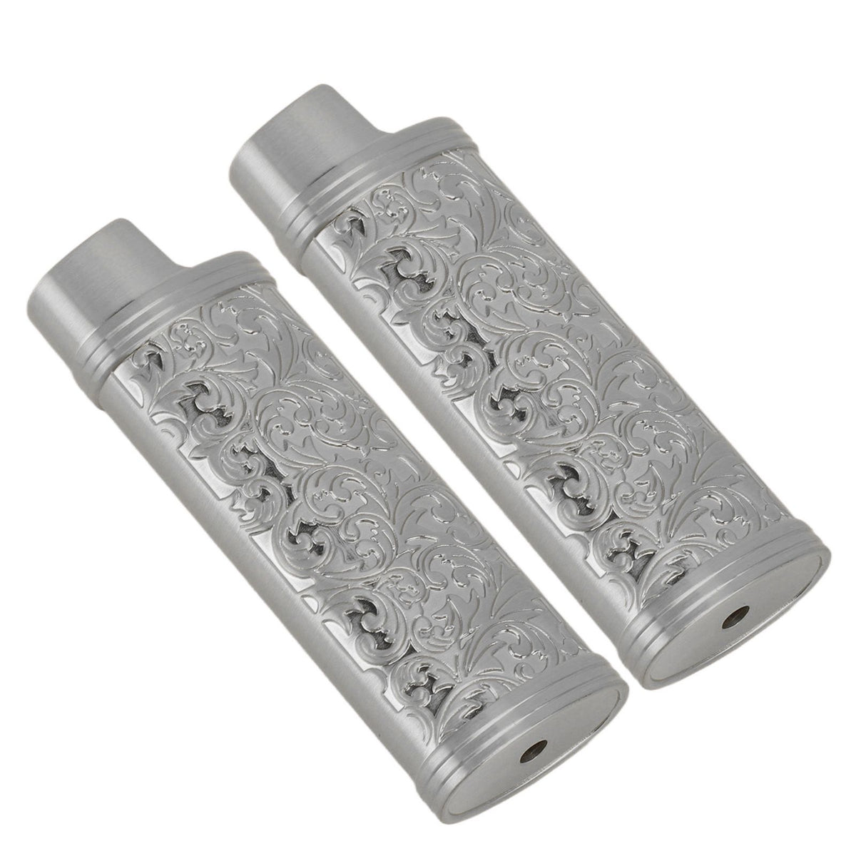 2PCS Lighter Case Cover Vintage Style Floral Stamped Zinc Alloy Shell for Lighter Protection Gray