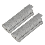 2PCS Lighter Case Cover Vintage Style Floral Stamped Zinc Alloy Shell for Lighter Protection Gray - 45-Degree Angle