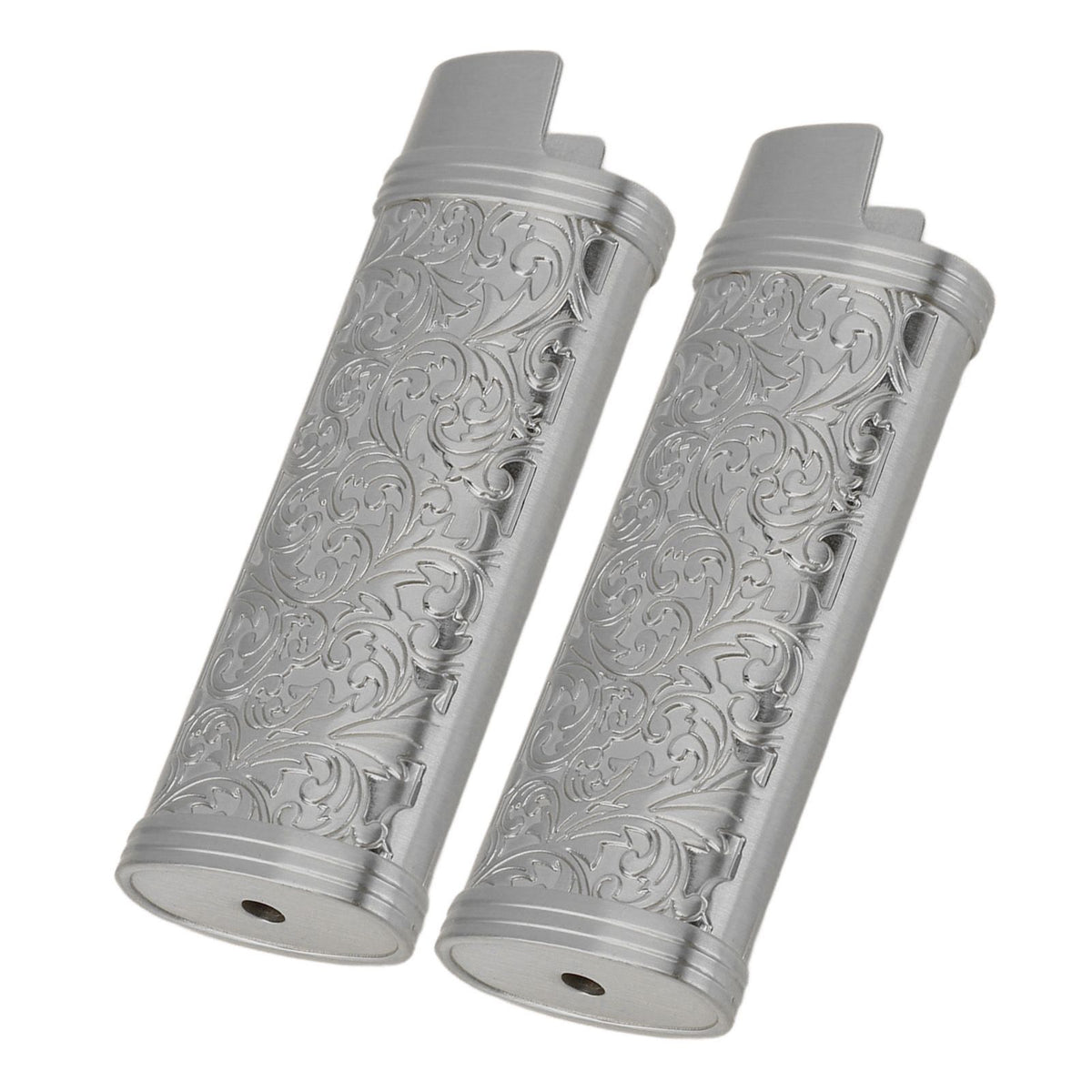 2PCS Lighter Case Cover Vintage Style Floral Stamped Zinc Alloy Shell for Lighter Protection Gray