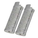 2PCS Lighter Case Cover Vintage Style Floral Stamped Zinc Alloy Shell for Lighter Protection Gray