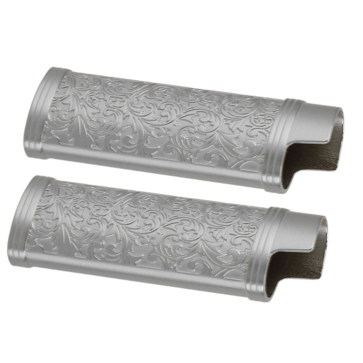 2PCS Lighter Case Cover Vintage Style Floral Stamped Zinc Alloy Shell for Lighter Protection Gray