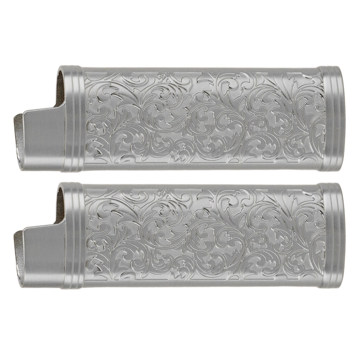 2PCS Lighter Case Cover Vintage Style Floral Stamped Zinc Alloy Shell for Lighter Protection Gray