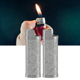 2PCS Lighter Case Cover Vintage Style Floral Stamped Zinc Alloy Shell for Lighter Protection Gray