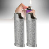 2PCS Lighter Case Cover Vintage Style Floral Stamped Zinc Alloy Shell for Lighter Protection Gray - Extra Image