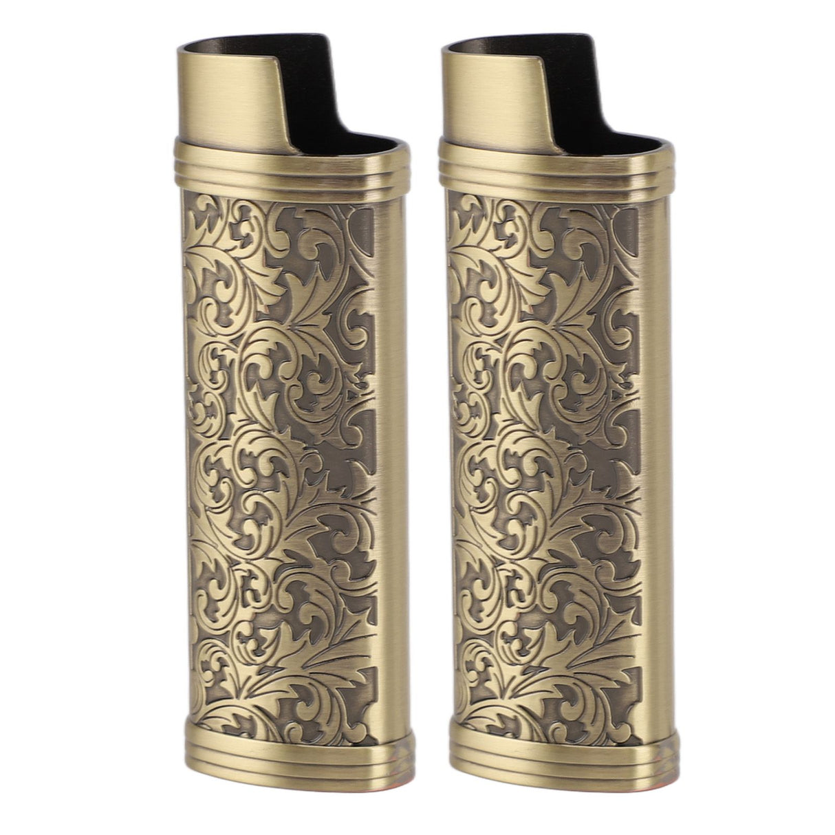2PCS Lighter Case Cover Vintage Style Floral Stamped Zinc Alloy Shell for Lighter Protection Bronze