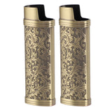 2PCS Lighter Case Cover Vintage Style Floral Stamped Zinc Alloy Shell for Lighter Protection Bronze