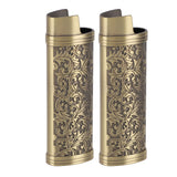 2PCS Lighter Case Cover Vintage Style Floral Stamped Zinc Alloy Shell for Lighter Protection Bronze