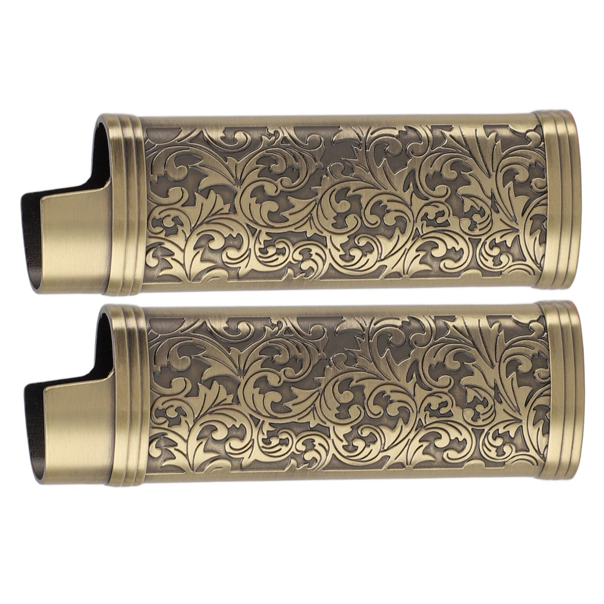 2PCS Lighter Case Cover Vintage Style Floral Stamped Zinc Alloy Shell for Lighter Protection Bronze