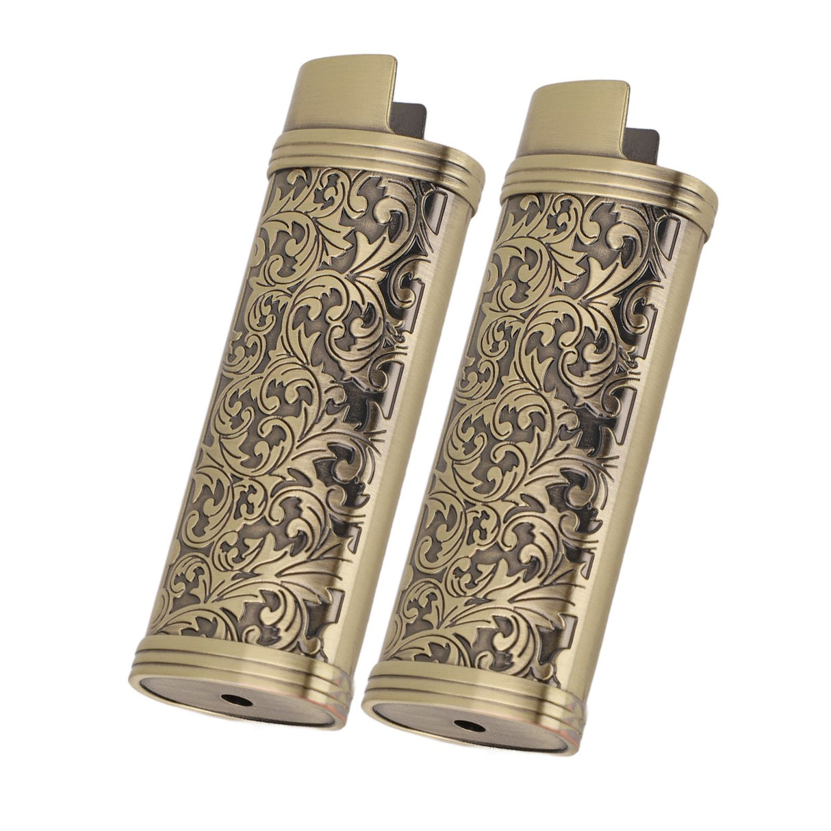 2PCS Lighter Case Cover Vintage Style Floral Stamped Zinc Alloy Shell for Lighter Protection Bronze