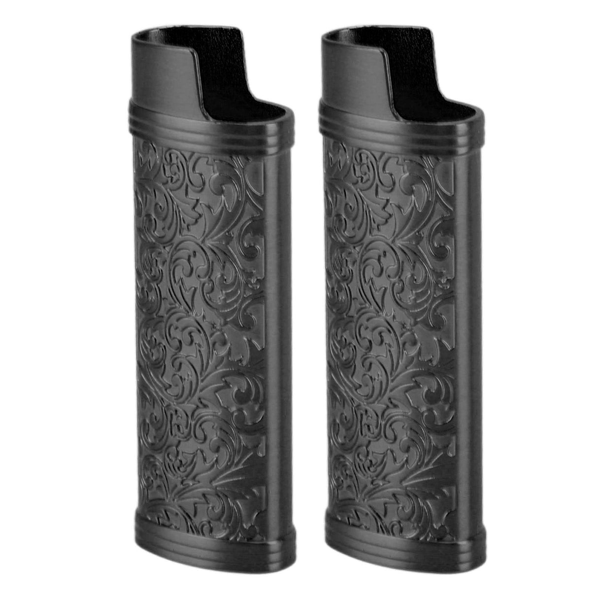 2PCS Lighter Case Cover Vintage Style Floral Stamped Zinc Alloy Shell for Lighter Protection Black