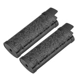 2PCS Lighter Case Cover Vintage Style Floral Stamped Zinc Alloy Shell for Lighter Protection Black - 45-Degree Angle