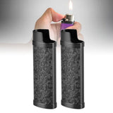 2PCS Lighter Case Cover Vintage Style Floral Stamped Zinc Alloy Shell for Lighter Protection Black