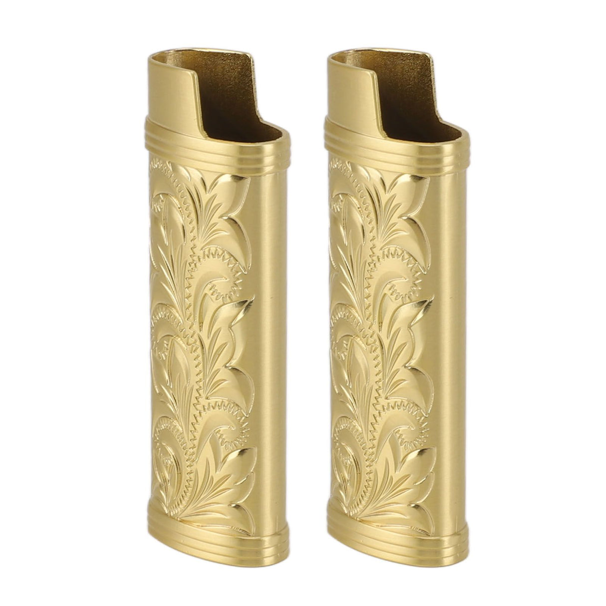 2Pcs Lighter Case Zinc Alloy Lighter Storage Container Floral Pattern for Outdoor Camping Hiking Gold