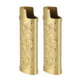 2Pcs Lighter Case Zinc Alloy Lighter Storage Container Floral Pattern for Outdoor Camping Hiking Gold - Front View