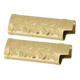 2Pcs Lighter Case Zinc Alloy Lighter Storage Container Floral Pattern for Outdoor Camping Hiking Gold