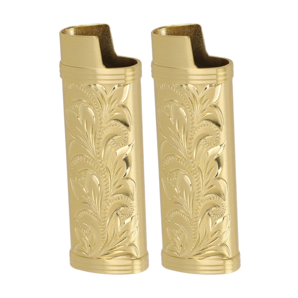 2Pcs Lighter Case Zinc Alloy Lighter Storage Container Floral Pattern for Outdoor Camping Hiking Gold