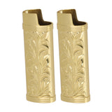 2Pcs Lighter Case Zinc Alloy Lighter Storage Container Floral Pattern for Outdoor Camping Hiking Gold