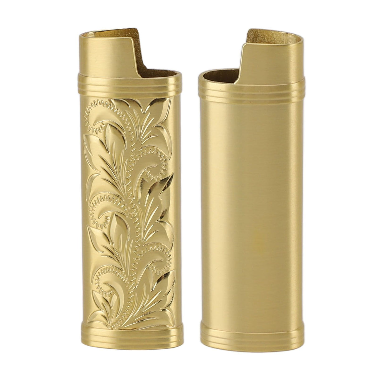 2Pcs Lighter Case Zinc Alloy Lighter Storage Container Floral Pattern for Outdoor Camping Hiking Gold